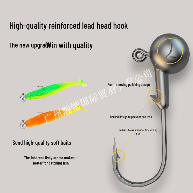 Lead Head Hook Anti-Snag 50pcs Micro Lure Soft Bait T-Tail Bass Perch Bottom Fishing Hooks - Reinforced Version