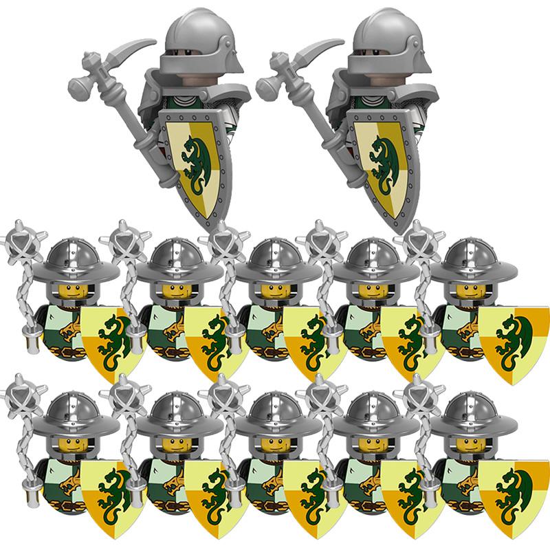 Medieval Ancient Military Figures Dragon Country's Soldier Green Dragon Knight Small Particles Building Block Model Children Toy