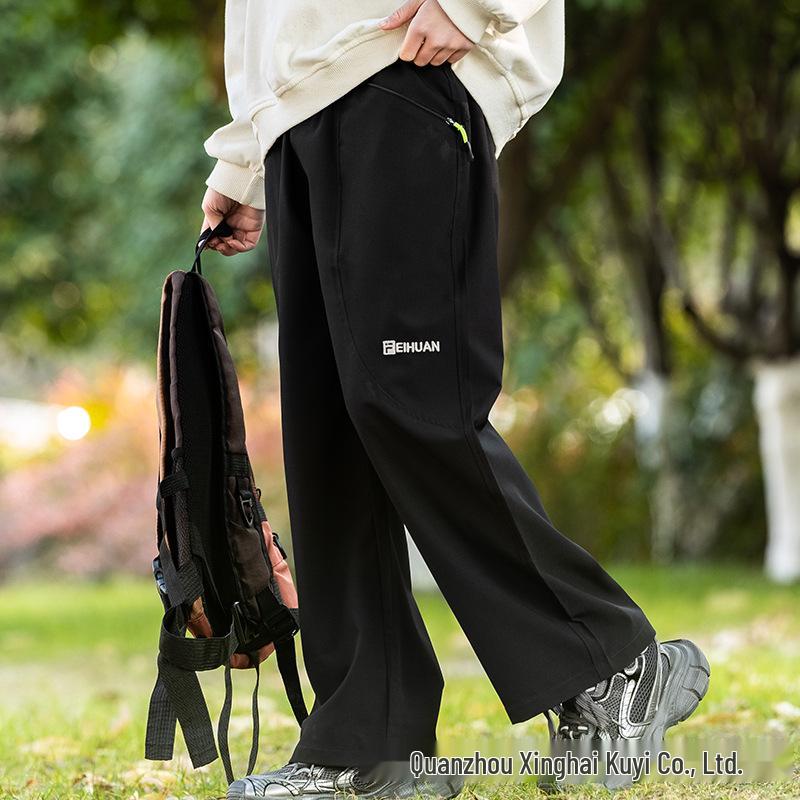 

Мужские быстросохнущие дышащие ветрозащитные брюки из ледяного шелка - Свободные, широкие, модная одежда для улицы 140cm for 27.5-35kg чёрный