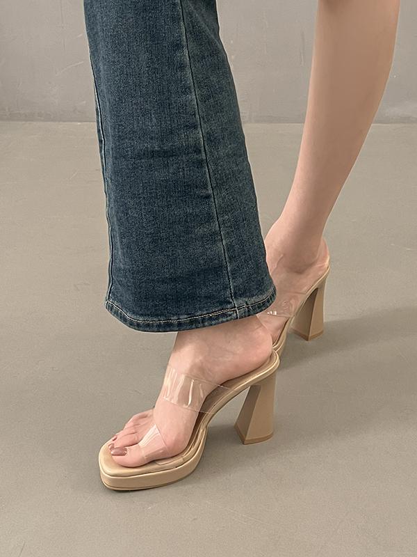 Fashion Female Shoes Slippers Heels Luxury Slides Square Heel 2025 High Designer Summer Transparent Soft Block Scandals Pumps Slippers C
