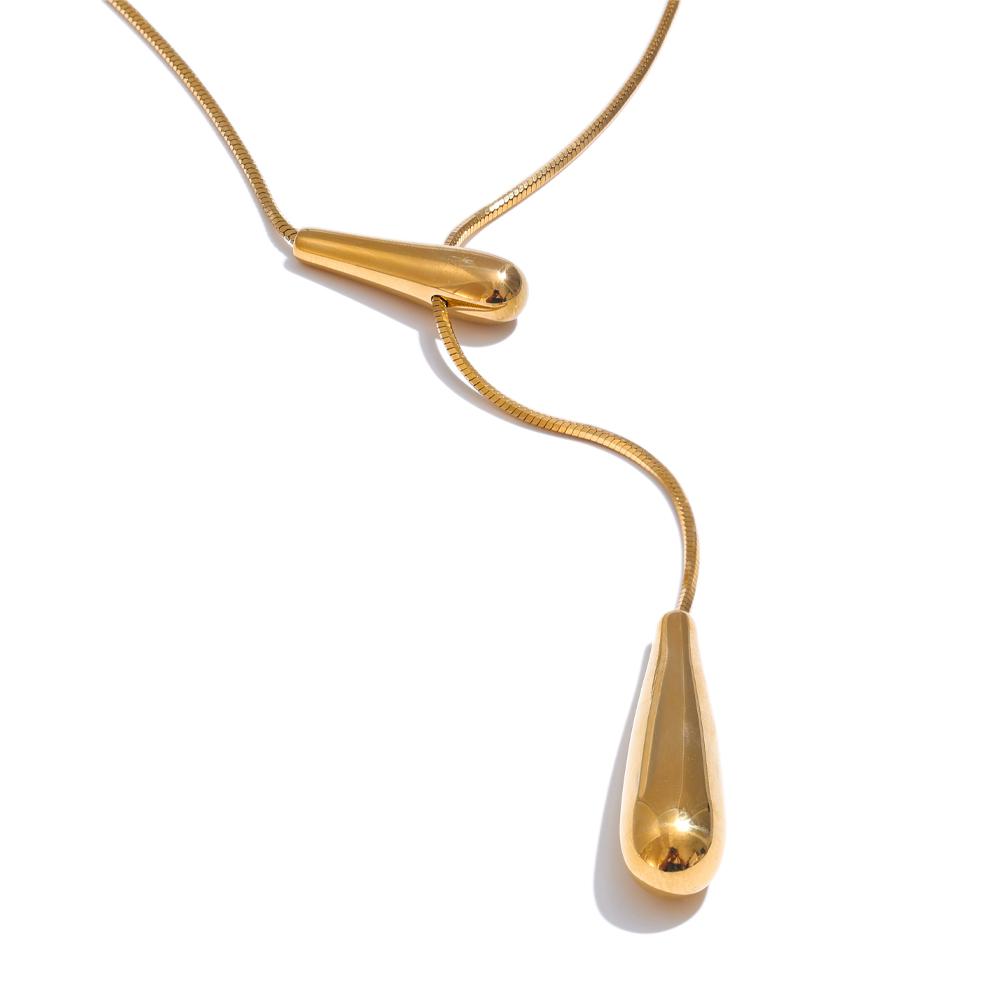 

Yhpup 55+5cm Stainless Steel Water Drop Long Adjustable Necklace Pendant Gold & Platinum PVD Plated Charm Versatile Jewelry Gift