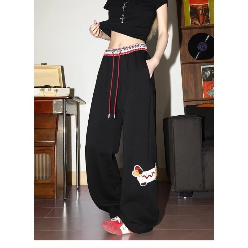 Amerikanische Retro Dackel Sporthosen für Damen Neue Frühjahrs Lockere Weite Beine Gerade High Street Lässige Hosen