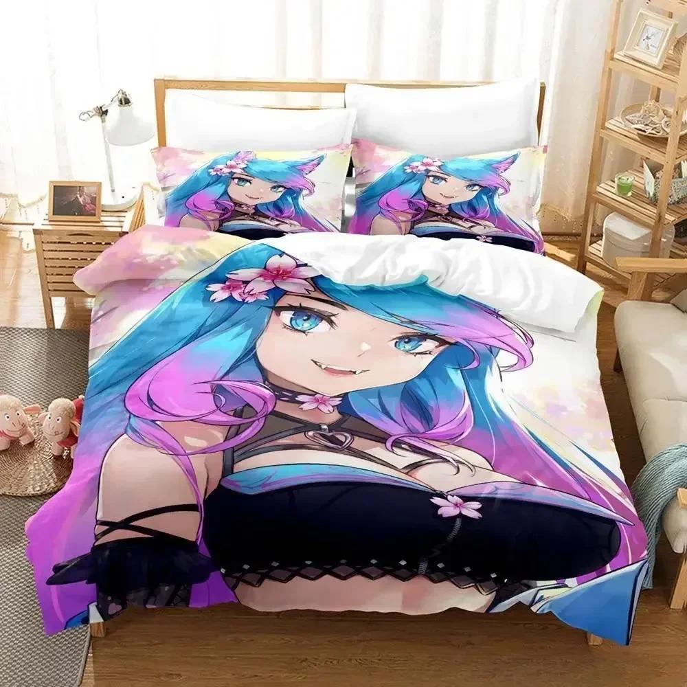3D  Sexy Girls Silvervale VTuber Bedding Set Printed With Pillowcase Bed Duvet Cover Soft Queen King Size Bedclothes Home