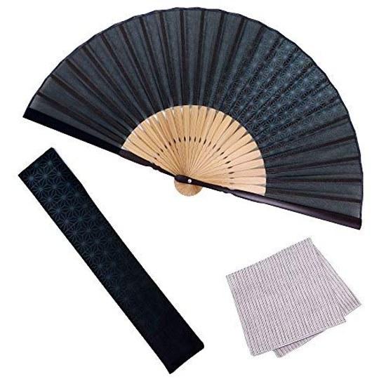 Osaka Choseido Fan Mens Stylish Business Case Handkerchief Set Hemp Leaf Pattern