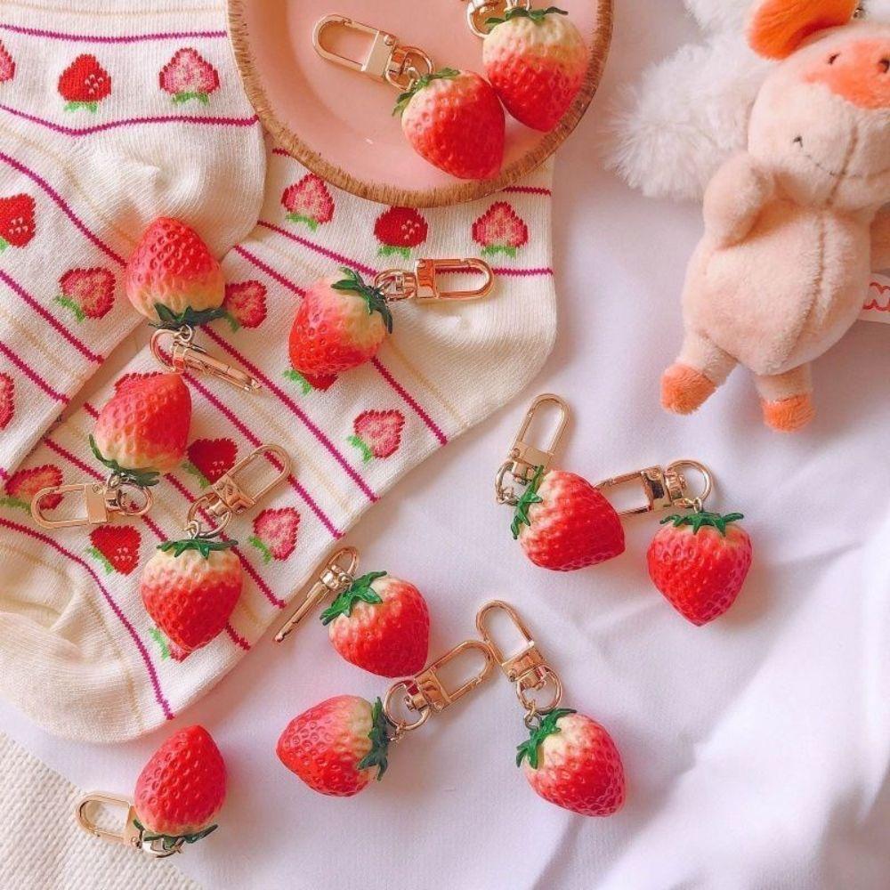 Car Key charms Women Jewelry Strawberry Heart Keychain Key Holder Key Accessories Backpack Pendant