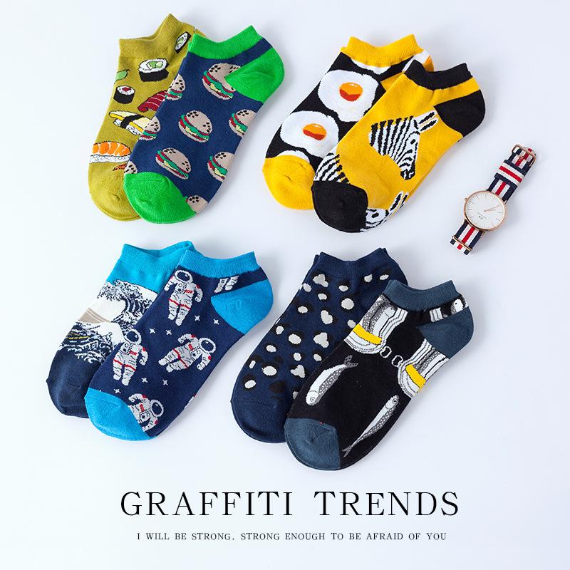 Spring Summer Socks Cute Funny Harajuku Cartoon Men Boat Oil Painting Food Casual Cotton Short Socks for Female Sox