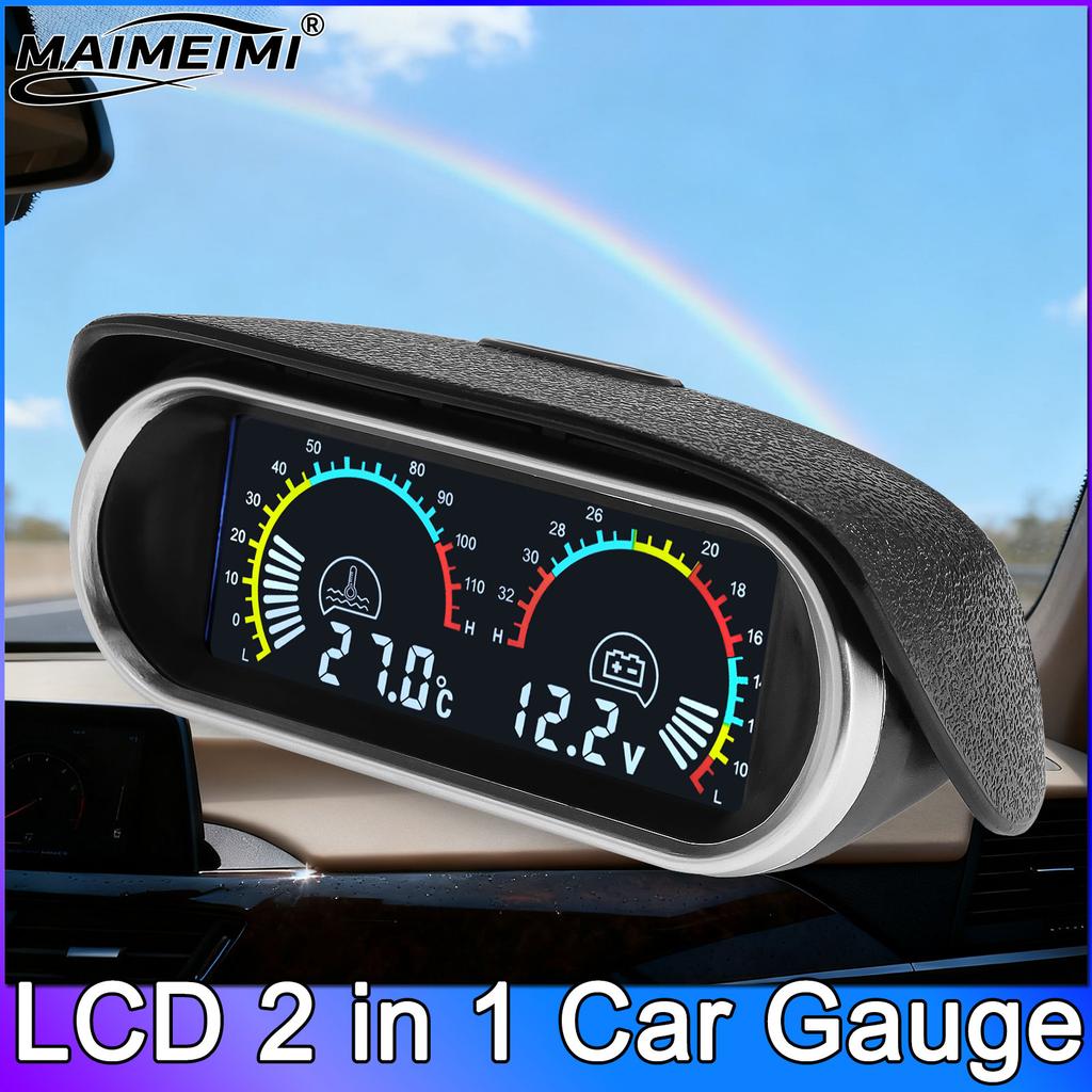 12V 24V  Water Temperature Gauge 2 IN 1 Car Truck LCD Gauge Voltmeter With 1/8 NPT Temp Sensor Water Temp Meter for Auto Cars