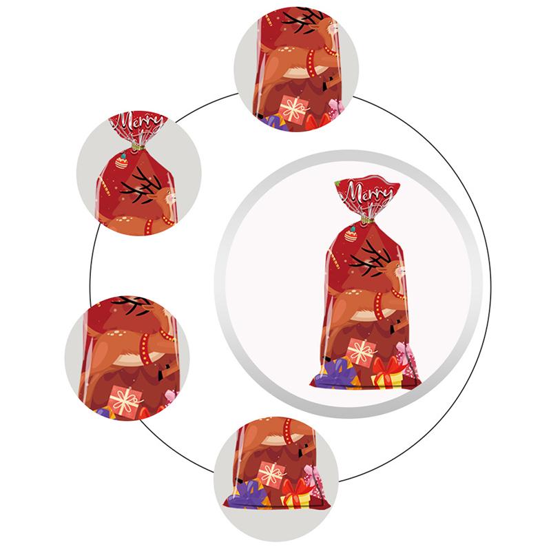 50Pcs Christmas Happy Candy Gift Bag with Zip Ties Christmas Biscuits Desserts DIY Packaging Supplies New Year's Party Favorite