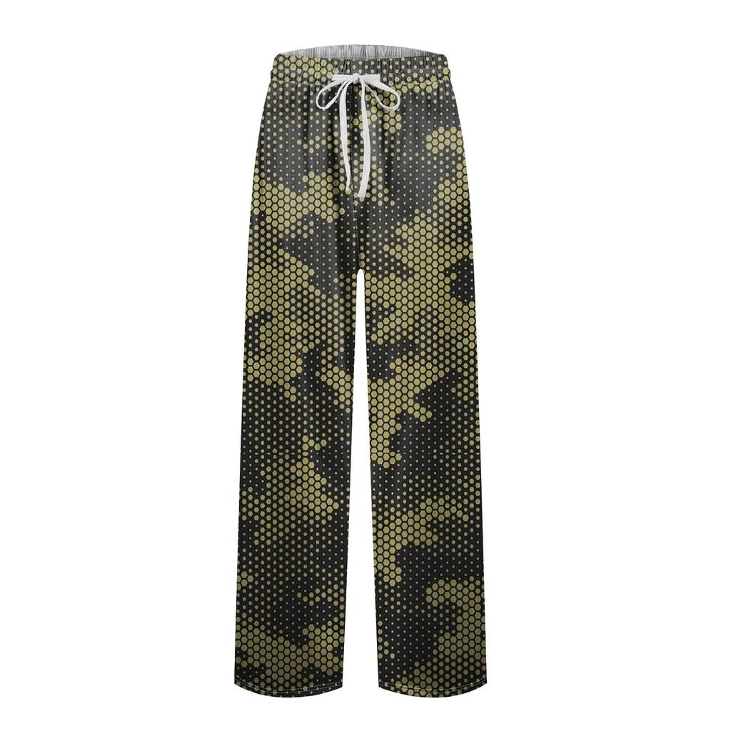 Mäns stickade moderiktiga tryckta Pocket Casual Pants Pyjamasbyxor