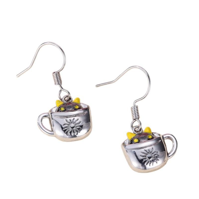 Korean version cute white K water cup black cat ear buckle sweet cute earrings