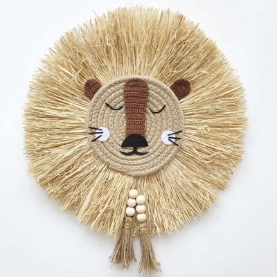 Tiger Wall Hanging Decor Art Boho Woven Jungle Animal Head With Bead Tassel For Kids Room  Playhouse Cubicle Bohemian Bedroom  Decoration