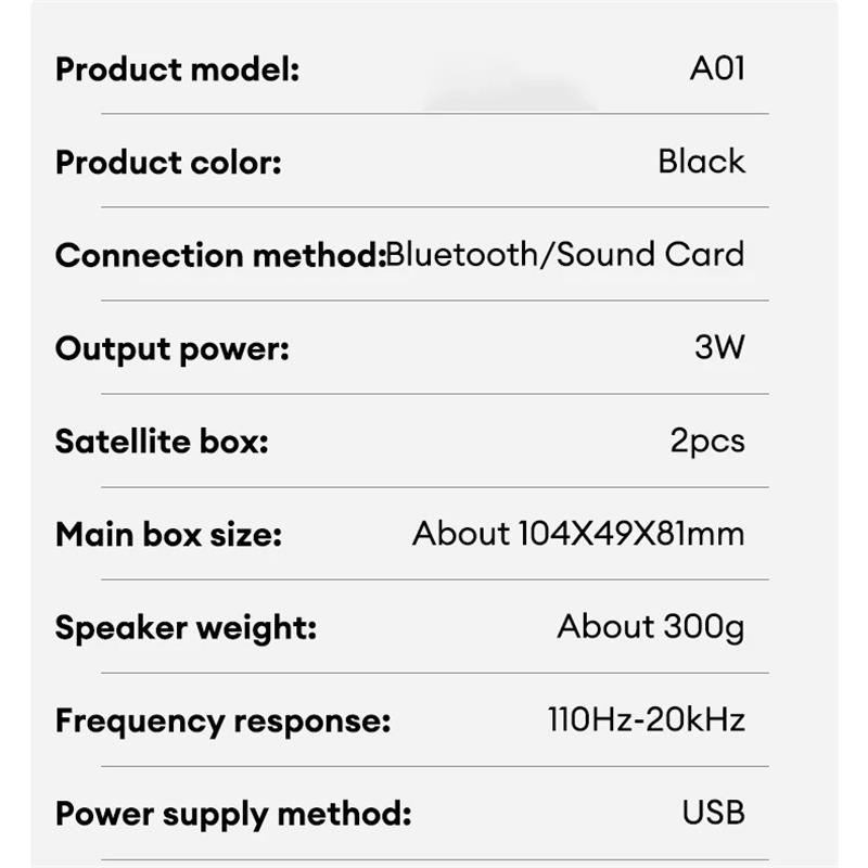 Original Lenovo A01 Wired Wireless Speaker Low Latency With Rich Bass Soundbox For Phone Computer Loud Speaker