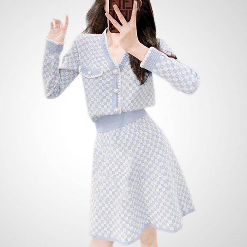 

Классический стиль светская львица изящный и модный приталенный костюм юбка Blue S