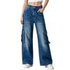 Women's Casual Straight Leg Jeans with Pockets - Loose Fit Denim Pants