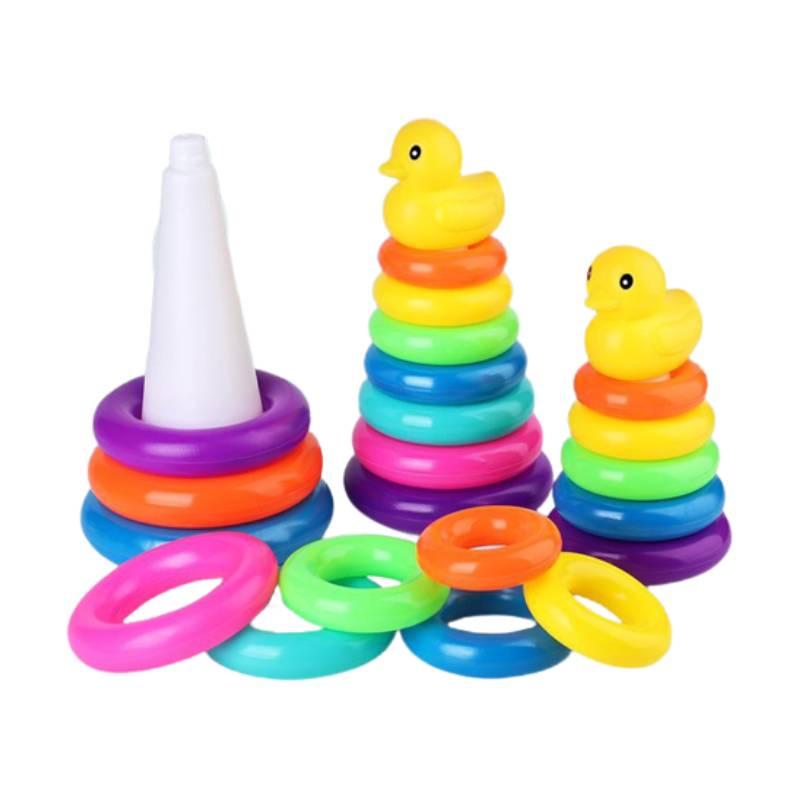 Jenga Rainbow Color Ring Stacking Tower Duck Tub Play Toys Baby Development