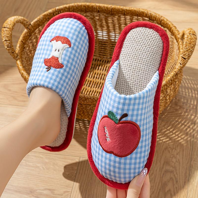 Linen slippers women's four-season universal indoor spring and autumn summer home home use cotton and linen drag thick bottom non-slip men