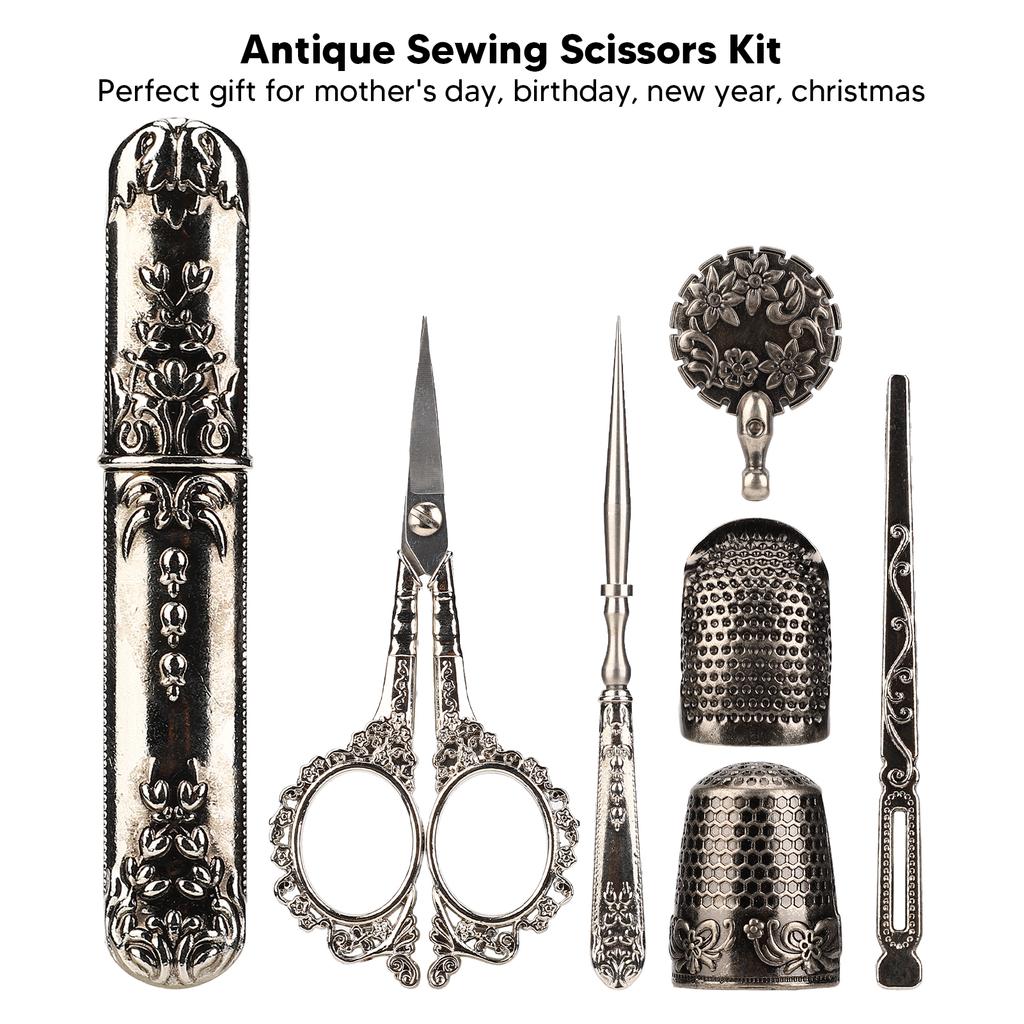 Vintage Embroidery Scissors Set Wooden Stainless Steel Sewing Box Scissors Kit Multifunctional Sewing Embroidery Tools