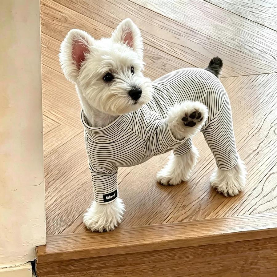Dog Clothes Winter Fleece Striped Four-Legged Suit Pajamas for Teddy Bichon Small Dogs Base Layer