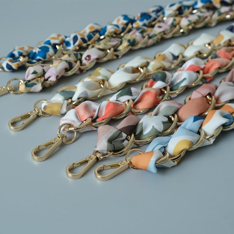 New Fashion Spring Summer Woman Handbag Accessory Part Chains Detachable Replacement Floral Silk Cotton Scarve Strap Women Chain