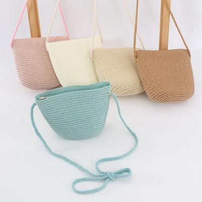 New Summer Children Girls Shoulder Bag Creative Pure Color Straw Messenger Bag Kids Coin Purse Cute Princess Mini Handbag