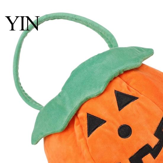 Goodie Bag Halloween Pumpkin Plush Tote Bucket, Cute Trick-or-Treat Bag, Soft Fabric Pouch Candy Basket with Handle for Kids Girls Boys Party Favors