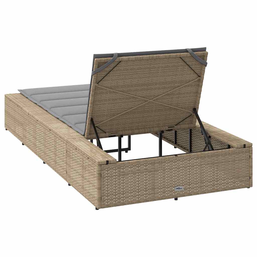 Sun Lounger with Floating Cushion Beige Poly Rattan