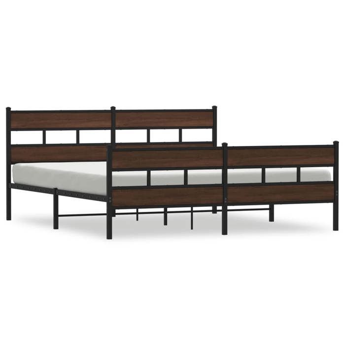 VidaXL Metal Bed Frames Without Mattress Brown Oak 180x200 Cm, Double Bed, Bedroom Furniture, Guest Bed, 3308478