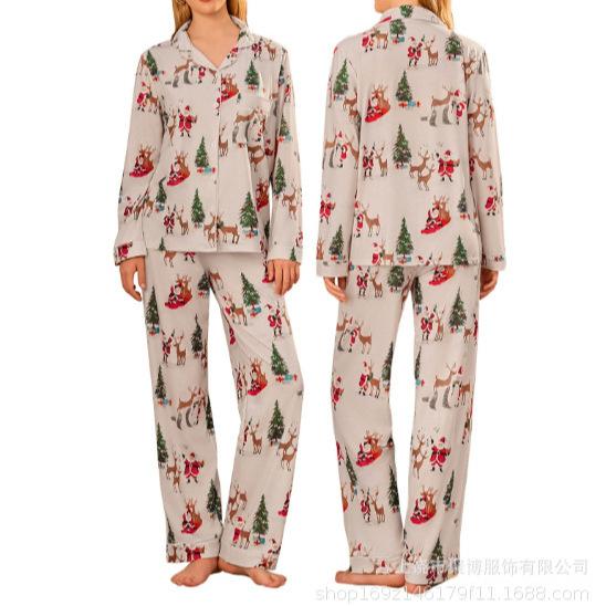 1116 European and American Pajamas Women's Christmas New Year Cartoon Two-piece Set Milk Silk Loungewear