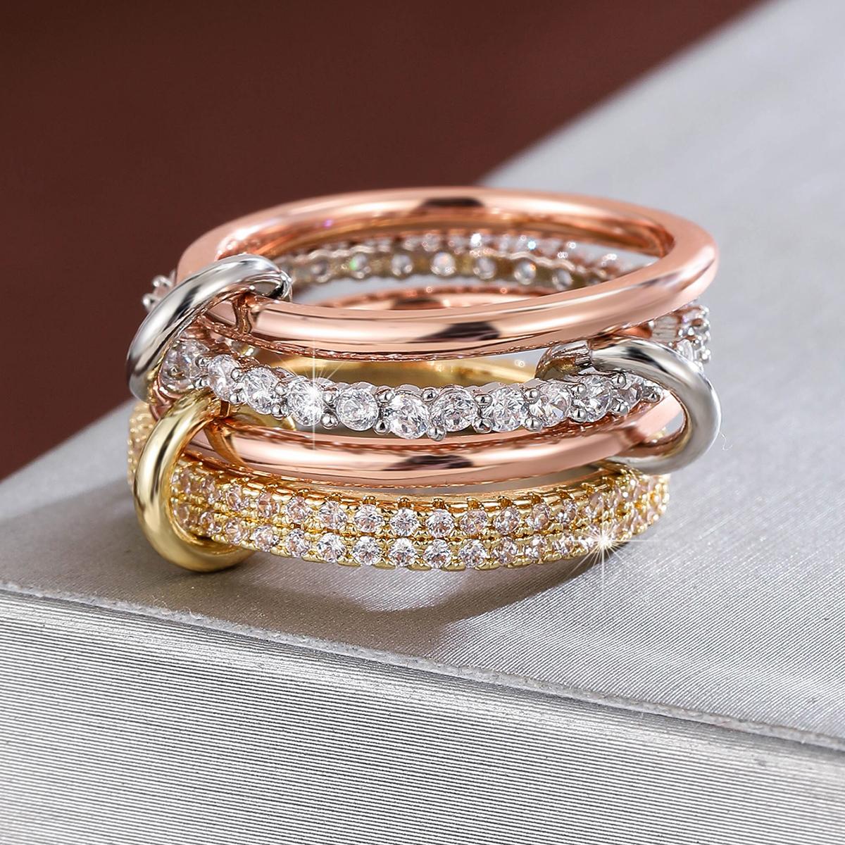 Four-piece Synthetic Zirconia Copper Ring for Women Stacking Finger Jewelry Accessories 6