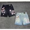 ZYLLO Gothic Mens Womens Cherry Blossom Embroidery Denim Shorts Y2K Jeans Harajuku Hip Hop Retro Baggy Shorts Fashion Casual Pants