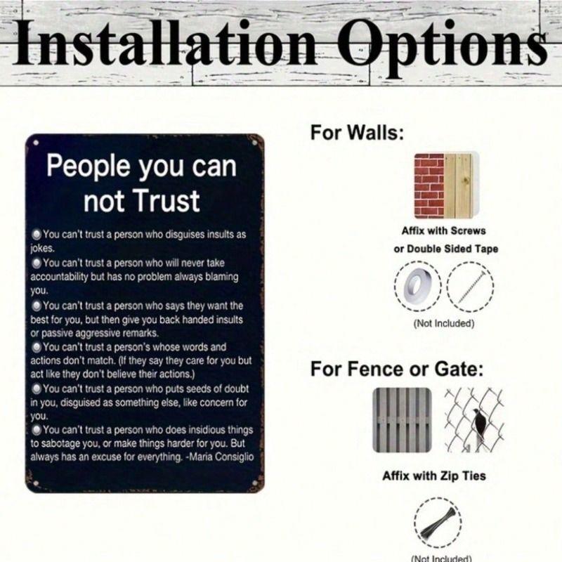 Metal Wall Art Vintage Poster People You Cannot Trust Sign for Bar