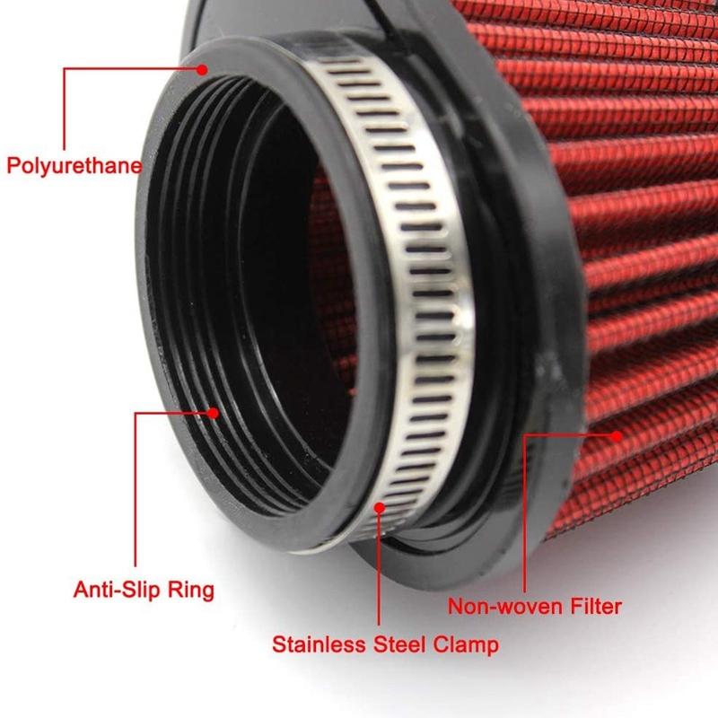 BT-1Pcs Universal Round Tapered Car Motorcycle Air Filter 51Mm 2 Inch Intake Filter-Red
