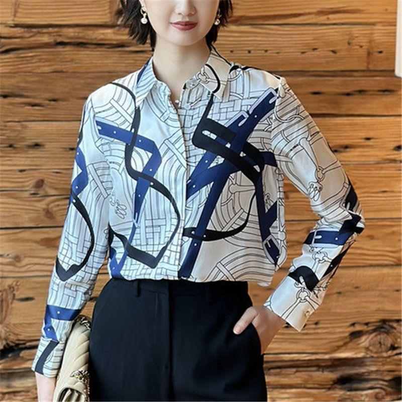 Positioning Printing 2025 Spring New Temperament Shirt Women's Loose Lapel Long-sleeved Shirt