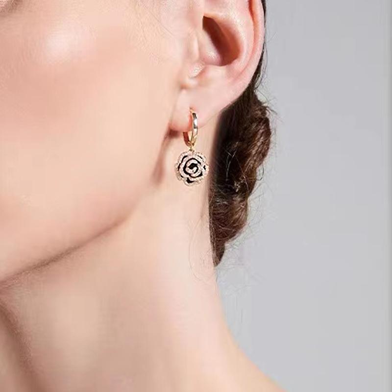 Design Sense Exquisite Black Camellia Pendant Flower Earrings 2026 New Jewelry Party Girls' Luxury Accessories For Women's Gift