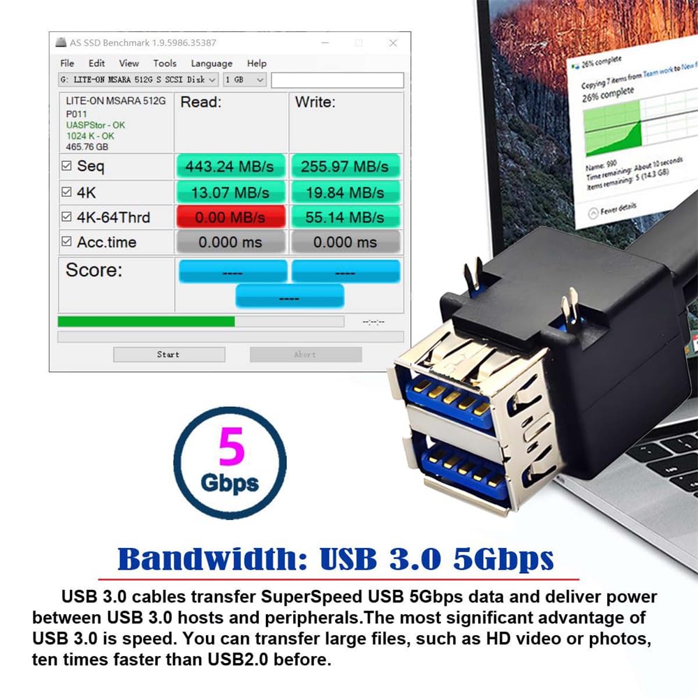 50cm Flat Dual Port Stackable USB Female to Motherboard Header Data Cable with DIP Pins 3.0 20-Pin 19-Pin
