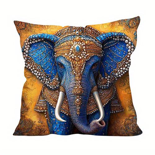 Home Decor Exquisite Blue and Gold Elephant Pattern Pillow Pattern Cushion Cover Suitable for Sofa Bedroom Car Pillow Cover