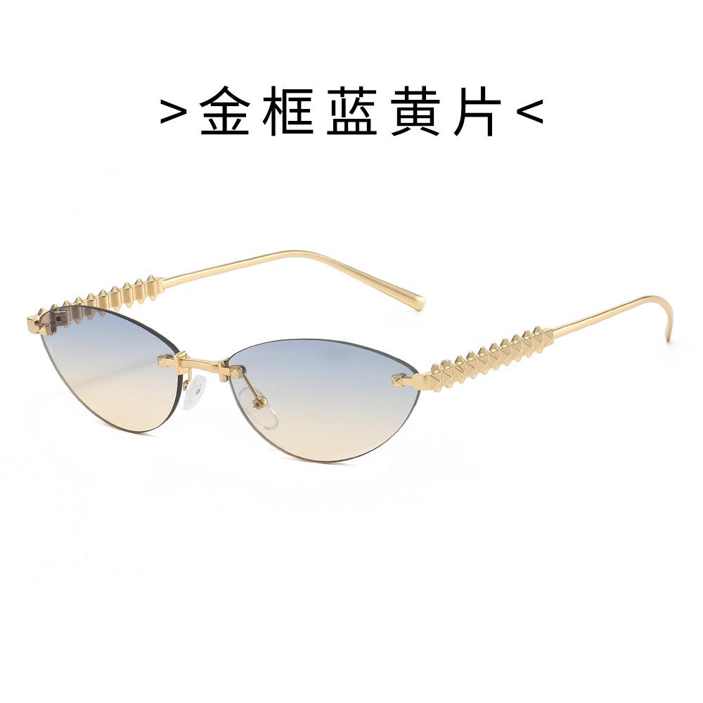 Cat-eye Sunglasses, Metal Frameless Design, Unisex, Suitable for Outdoor Wear and Fashion Shows, with Rivet Detailing On the Arms