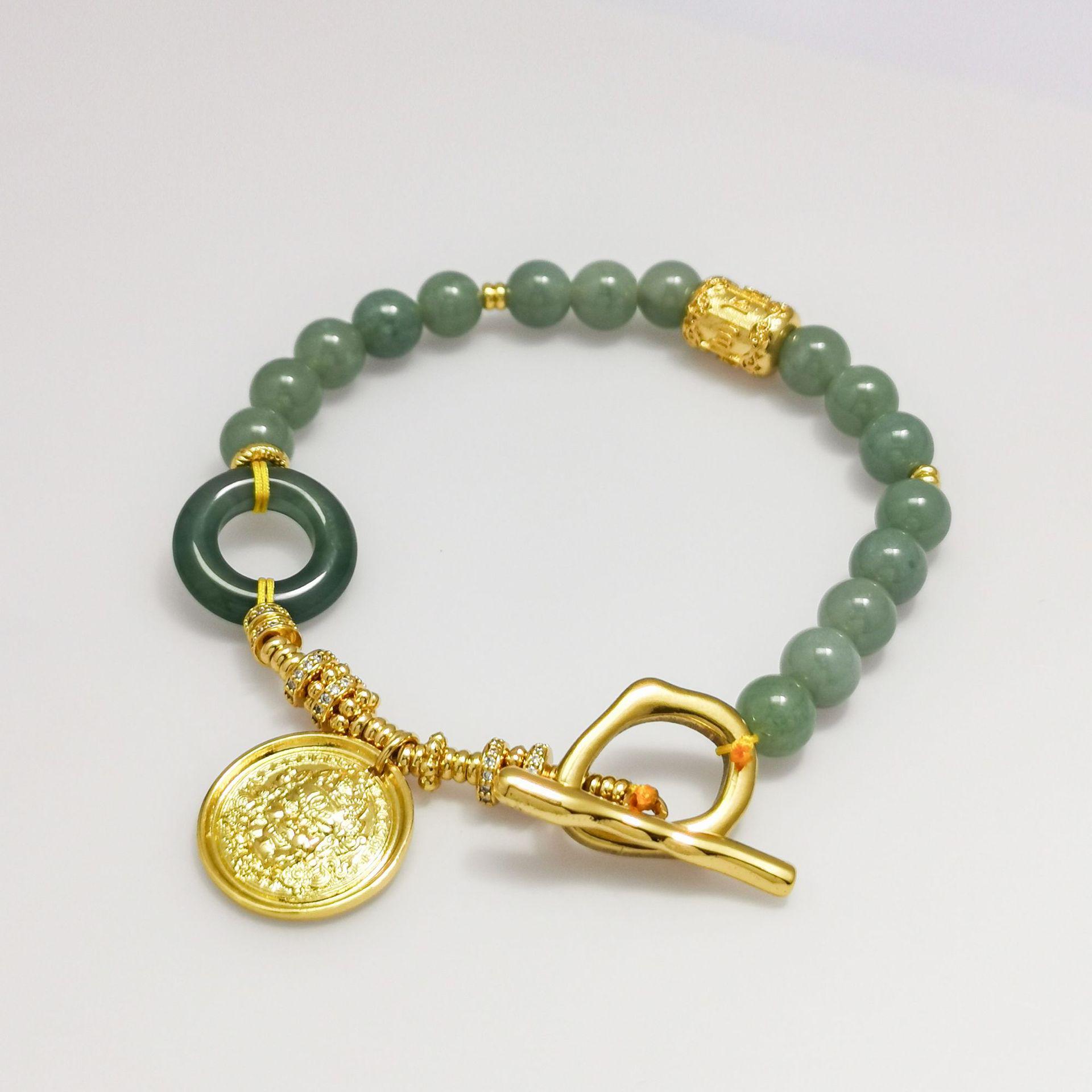 Yellow Jambhala Pendant Jade Bracelet with Chinese Wind OT Clasp Natural