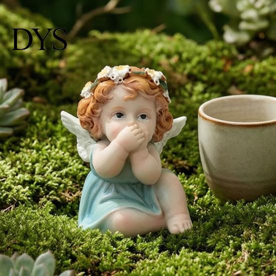Waterproof Garden Statues Fairy Figurine, Hand-Painted Resin Statue with Wings, Indoor Outdoor Yard Moss Microscape Ornaments Lawn Decor, Landscaping