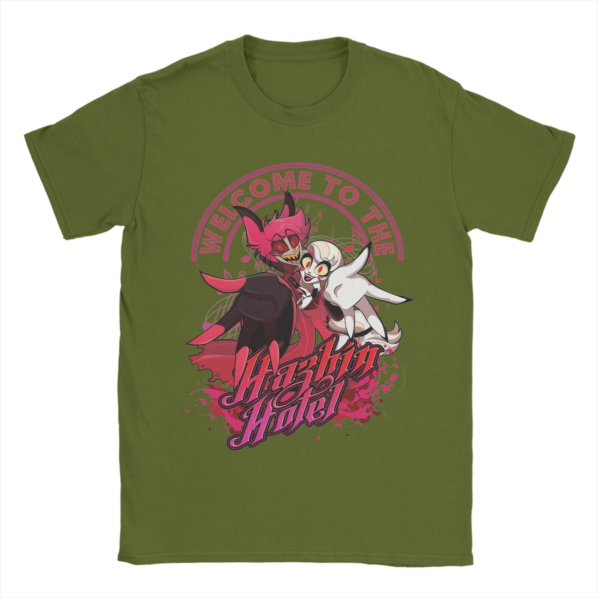 

Men Welcome to the Hazbins Hotels T Shirts Pure Cotton Tops Vintage Short Sleeve O Neck Tees Printed T-Shirts 4XL