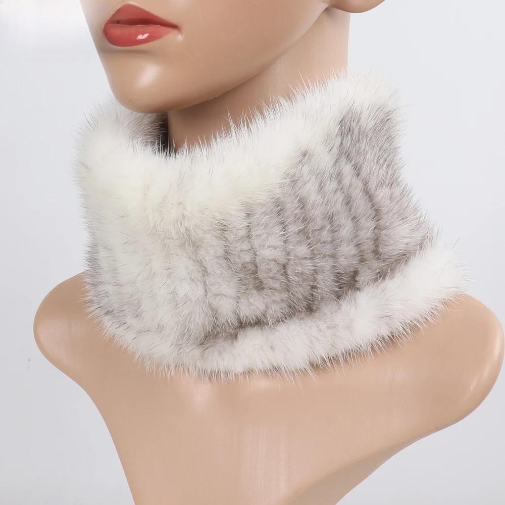 Hot Sale Women Winter Real Mink Fur Scarves Headbands Good Elastic Knitted Natural Mink Fur Scarf Lady Thick Warm Fur Muffler