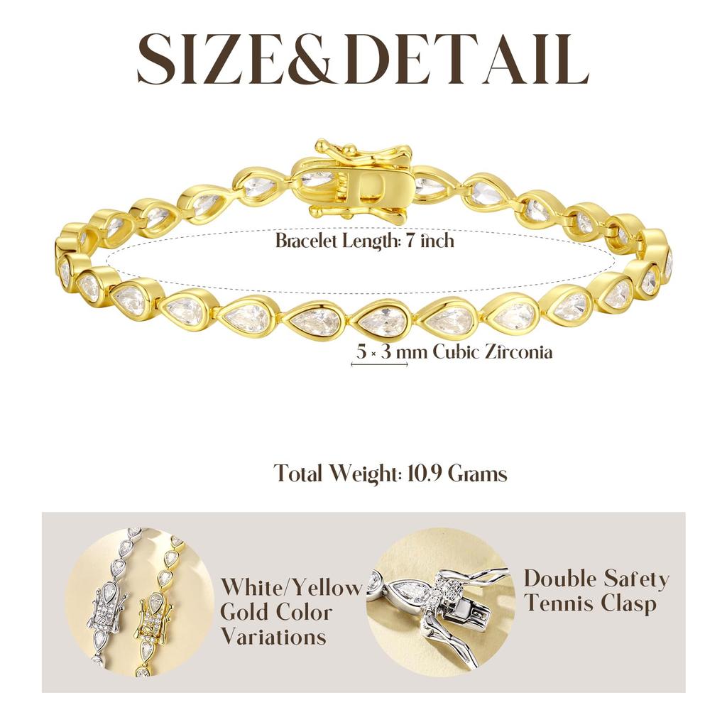 FANCIME Bracelet for Men and featuring 3mm Cubic 18cm and Silver with Gold and Tennis A classic perfect as a gift for or any special "Tearline" Women,