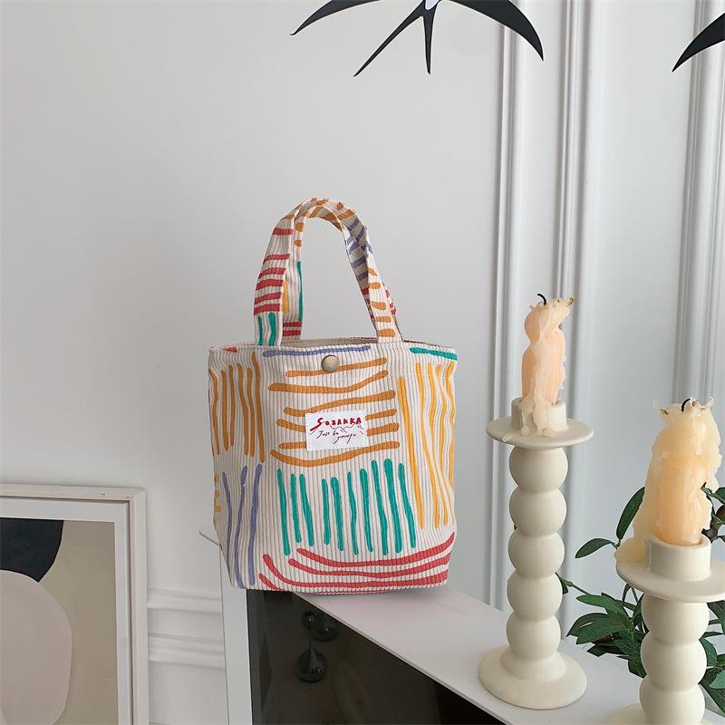 

Canvas Contrast Stripes Cosmetic Bag Large Capacity Crossbody Shoulder Bag Work Handbag