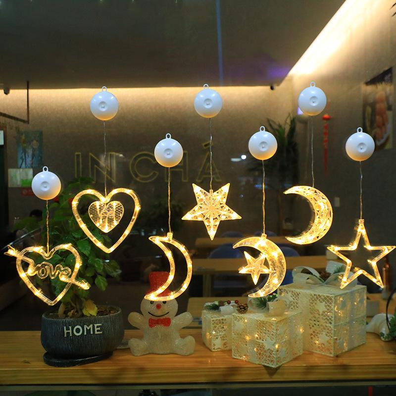 Christmas LED Suction Cup Lights: Creative String Lights for Windows, Curtains, Trees, Reindeer & Bells