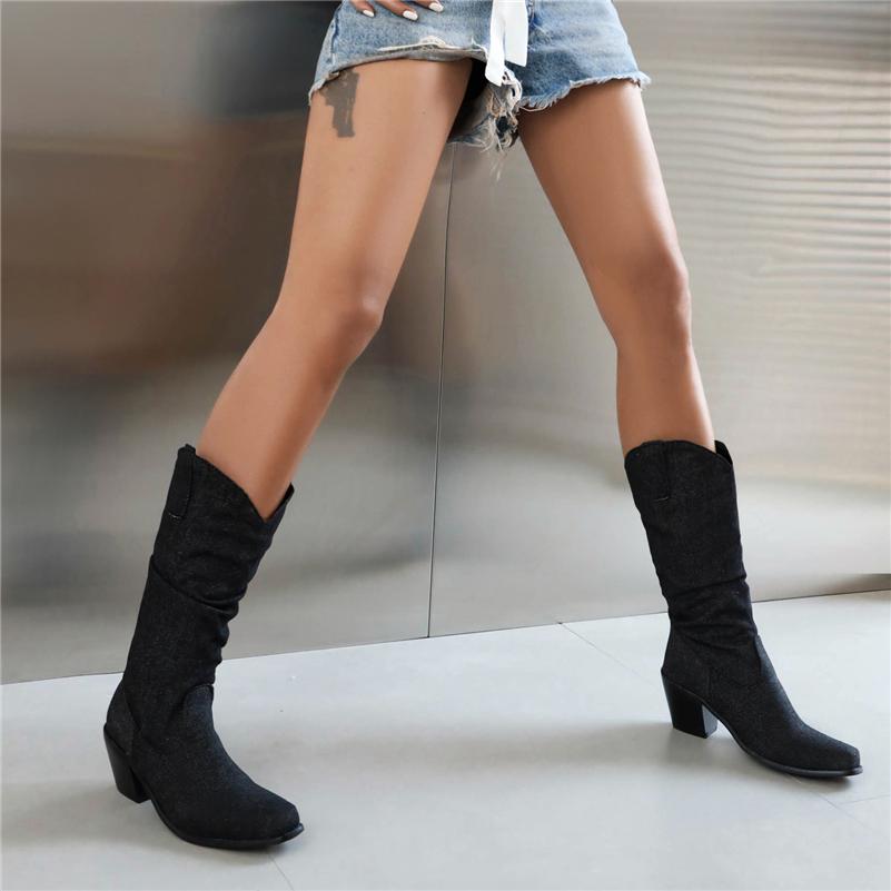 Bottes Femme Mi-mollet En Daim - Bout Pointu, Talon Aiguille 7.5 Cm, Style Décontracté, Semelle Antidérapante