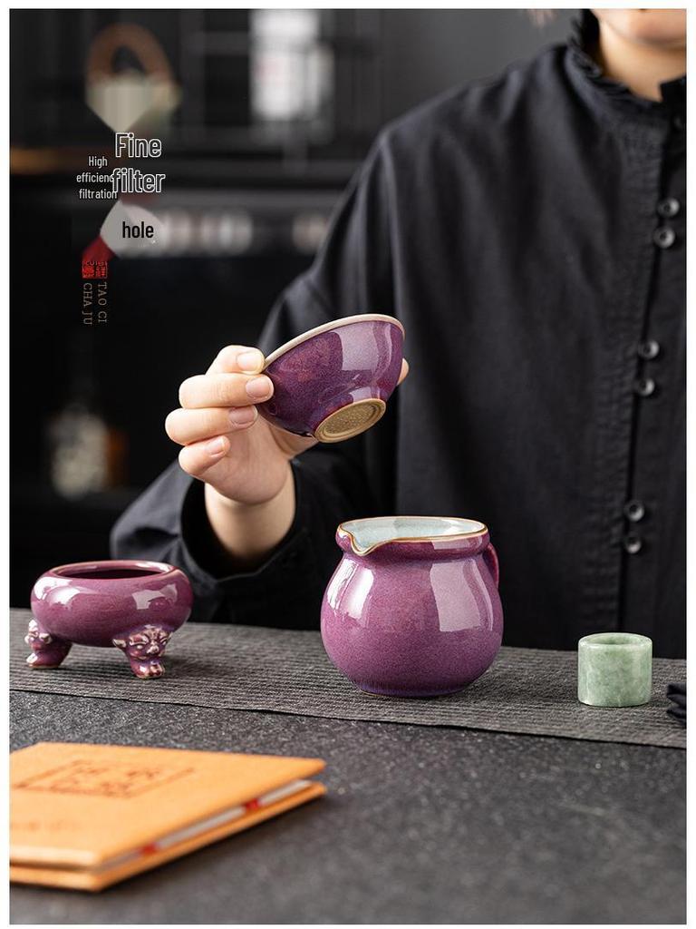Luxury Ice Crackle Ceramic Kung Fu Tea Set with Gaiwan Teapot - Elegant Gift Box Included