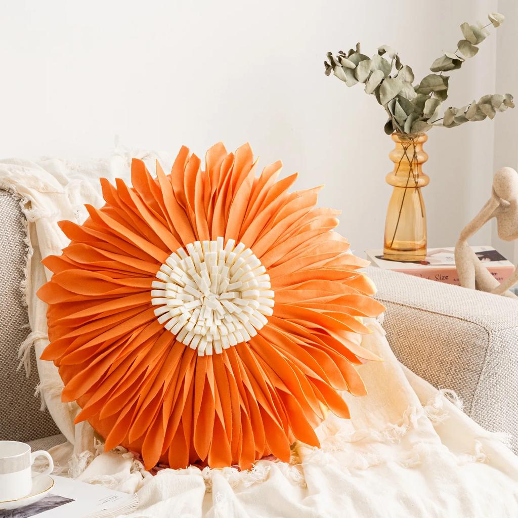 Fashion Modern Style Pink White Throw Pillows 45*45cm Velvet Stitching 3D Chrysanthemum Cushion Waist Pillow Blue Cushion Case