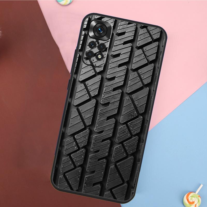 Black Tyre Tread Texture Cover For Xiaomi Redmi Note 13 Pro 14 12 11 9 10 9S 10S 11S 12S Redmi 10C 12C 13C 14C Case