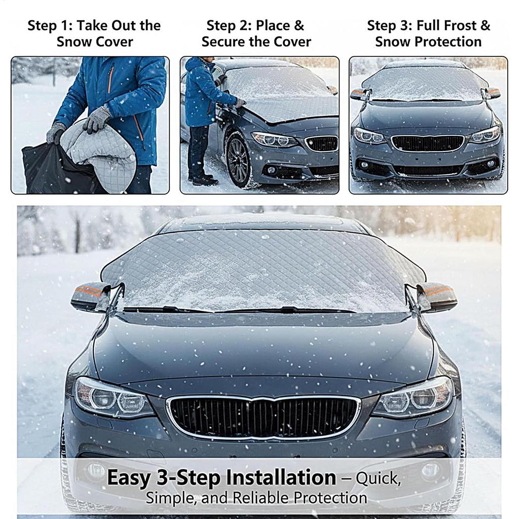 4-Layer Universal Car Windshield Snow Cover Magnetic Edge Waterproof All Weather Frost Protector for SUV Truck Winter Outdoor