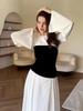 2025 Black & White Patchwork Waist-Cinched Slimming Dress for Women - Autumn Long Skirt